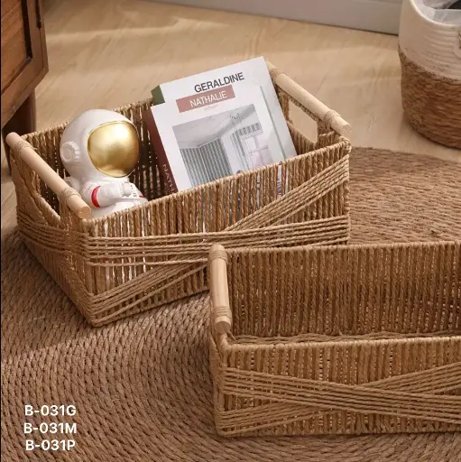 [B-031M] Cesta Rectangular Mediano Mimbre